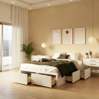 Marimar Amoblamientos Box Cama Base Sommier Cajonera Zapatero Baulera 1,40 X 1,90 Blanco
