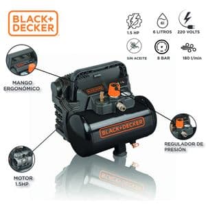Black+Decker Compresor De Aire Black+decker 6 Lts 1.5 Hp 180l/min Fs Negro Monofasica