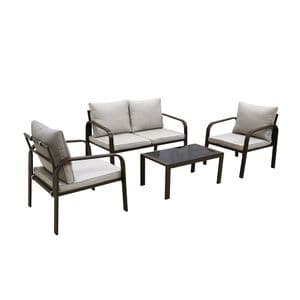 Fravega Home Set de Living Fravega Home 4 Piezas en Acero con Cojines y Mesa de Vidrio