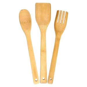 Bazar Al Cubo Set X3 Utensilios Madera Bamboo Espatula Tenedor Cuchara 2335-9