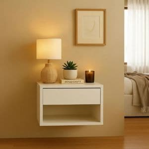 Mj Maderas Mesa de luz flotante con 1 cajón -minimalista Moderna Blanco Brillante
