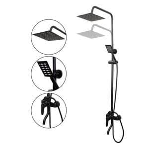 Kubel Grifería Ducha Exterior Columna Extensible Flor Cuadrada Negra