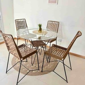 Decoglow COMBO Comedor 80 Diam + 4 Silla Tulum Entrelazada