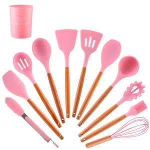 Gadnic Set de Utensilios Gadnic de Cocina x12 Madera Silicona Rosa KCOCI002