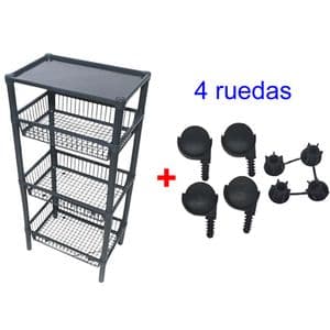 Opening Organizador Estantería 3 Canastos + 1 Estante color Negro + 4 RUEDAS