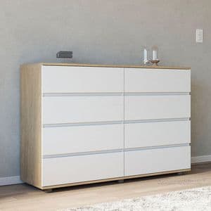Ciudad Muebles Cómoda Moderna 8 Cajones 140x92x40 Cm Natural y Blanco