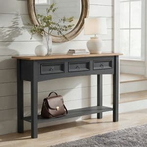 Indupel Mesa Madera Maciza Pino Encerado Gris Oscuro 73cmx122cmx32cm