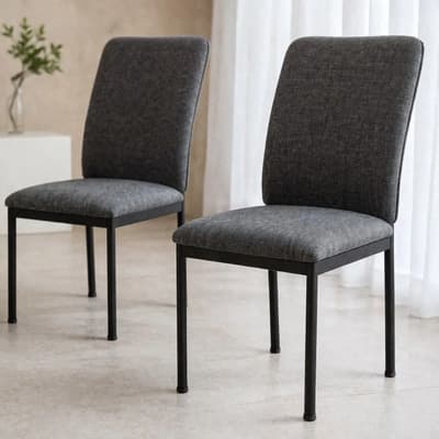 Masdecoracion Silla Comedor X2 Tapizadas Modernas Metal Reforzado Jaqcard Negro Gris Oscuro