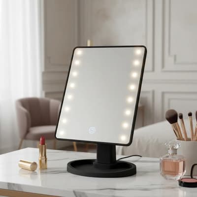 Alternativasonline Espejo Táctil Maquillaje Led Luz Fría 16 Leds Marco Negro Alternativasonline