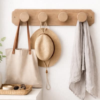 Bioca Perchero De Pared 4 Ganchos Organizador Madera Oficina Marron Perchas Redondas