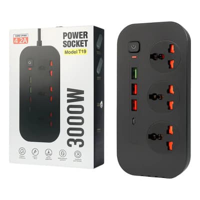 Relextech Zapatilla 3usb + 1usb C Carga Rápida 3 Tomas 3000w Universal Color Negro