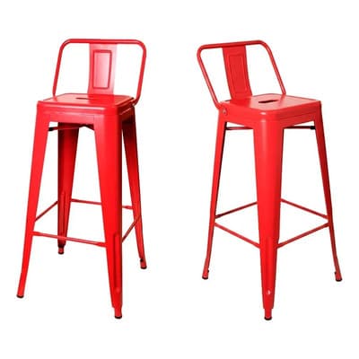 Duaitek Banquetas Set X2 Respaldo Barra Cocina Vintage Industrial Rojo Laqueado