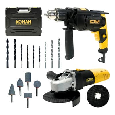 Konan Combo Taladro 750w Y Amoladora Angular 115mm 720w Konan Bricolaje Construcción Amarillo/negro 50