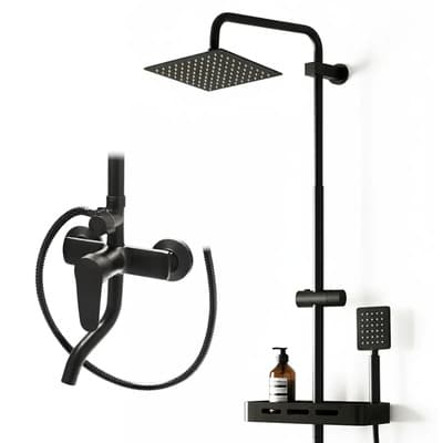 Raitot Columna Ducha Exterior Flor Cuadrada Monocomando Duchador Color Negro Marca Raitot