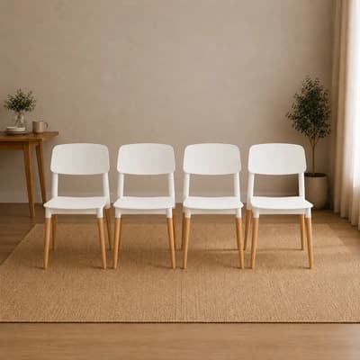 Más Que Sillas Pack 4 Sillas Diseño Escandinavo Novara Milan Base Madera Color De La Estructura De La Silla Blanco