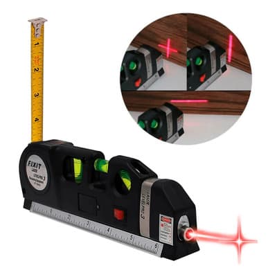 Fixit Fixit Nivel Laser 3 Burbujas Cinta Métrica Regla Cruz Horizontal Vertical Negro