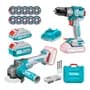 Total Kit Taladro Percutor 66nm Cinta Roja Amoladora Inalambrica 115mm Motor Brushless C Bateria 2.0a.h Y