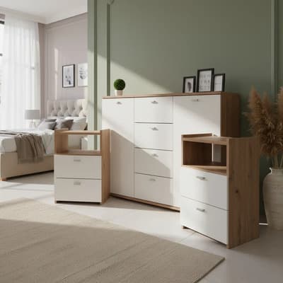 Cipriano Muebles Comoda Cajoneras Combo Con 2 Mesas De Luz Blanco