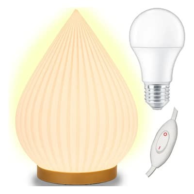 Colilux Lampara Velador Mesa Luz Moderno Nórdico Led Lampara Gota 3d Blanco