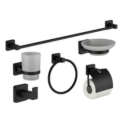 Markethome Set De Baño Accesorios Baño Acero Cromado 6 Piezas Premium Negro