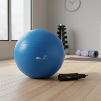 Bs Fit Pelota Esferodinamia De 75 Cm + Inflador Fit Gym Ball Pilates Yoga Color Celeste