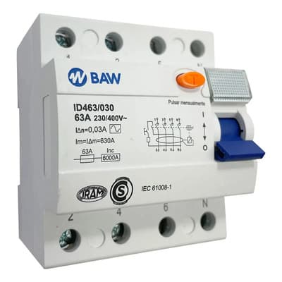 Baw Interruptor Diferencial Baw 4p 63a 415v Id463/030 Protección Eléctrica