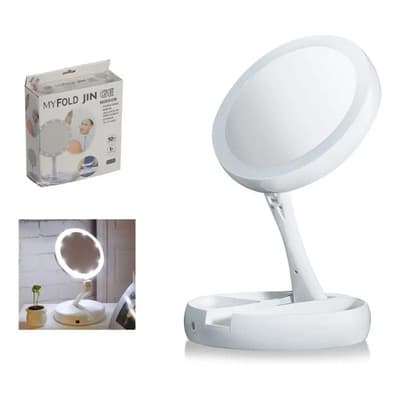 My Fold Jin Espejo Maquillaje My Fold Jin Redondo 10x Luz Led Aumento Usb Blanco
