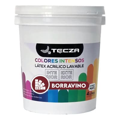 Tecza Pintura Latex Borravino Tecza, Lavable X 4 Litros, Linea Colores Intensos Preparados Apto Interior Y