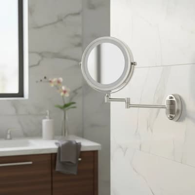 Newtek Espejo Con Luz Led De Pared Brazo Extensible Maquillaje Cosmetica Plateado