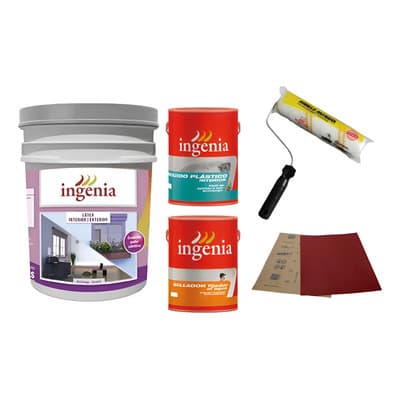 Ingenia Combo Pintura Latex 20l+enduido+fijador+rodillo+lija Pintumm Acabado Mate Color Blanco