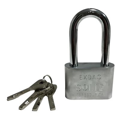 Solie Candado Solie Acero Inoxidable Aro Largo Doble Traba 60mm 4 Llaves Plateado