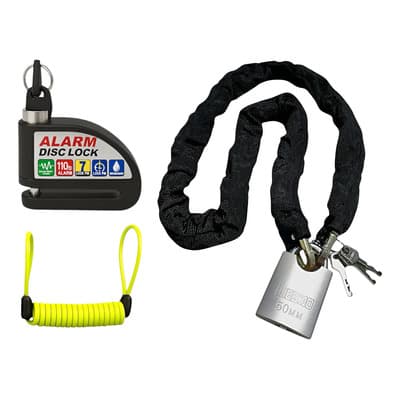 Alarm Disc Lock Traba Disco Moto Alarma Freno + Linga Cadena Candado 120cm Negro