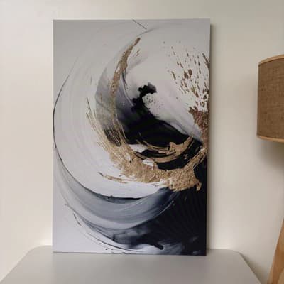 Decory Cuadro Lienzo Arte Abstracto Negros Y Dorados 75x50 Decory Blanco