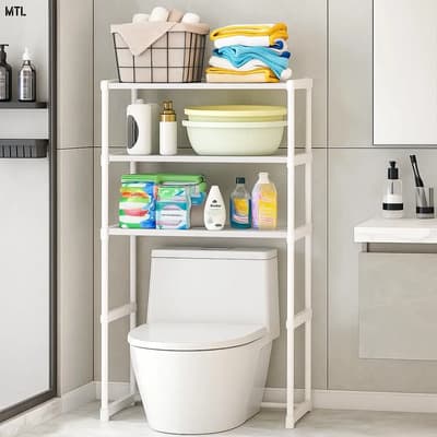 Mtl Mueble Organizador Baño Mtl Blanco 3 Niveles Metal Liviano Estantes Tela Lona Impermeable Compacto E