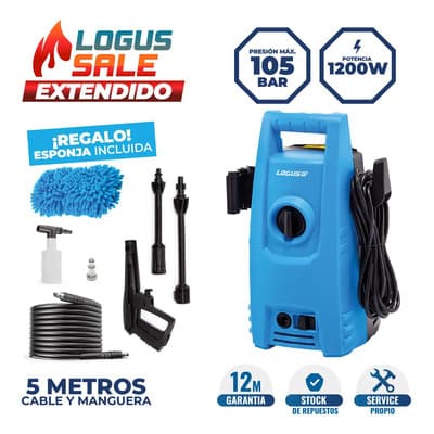 Logus Hidrolavadora Eléctrica Logus 1200w 105 Bar Alta Presión Compacta Con Pistola Y Lanza Azul Marino 50