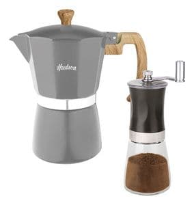 Hudson Cafetera Italiana Gris + Molinillo De Café Manual Hudson