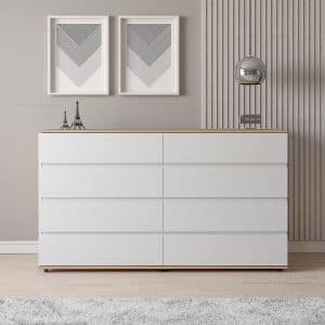 Ciudad Muebles Cómoda cajonera dormitorio 8 cajones 160x92cm - Color Madera Natural frente Blanco