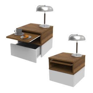 Diaz Home Set X2 Mesa De Luz Flotante Mesita Con Desayunador Mueble X2 Mate Blanco/paraíso