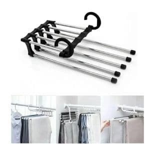 Oh My Shop! Percha Pantalones Rebatible Plegable 5 En 1 Ahorra Espacio Premium Negro