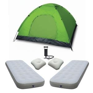 Sln Carpa 4 Pers Verde + Colchones 1plz Almohadas Inflador